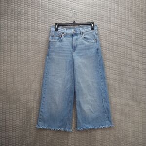 GAP High Stride Light Wash Wide Leg Capri Cropped Jeans with Frayed Hem-27/4
